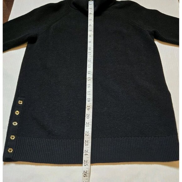 Michael Kors Womens Large Black Long Sleeve Turtleneck Sweater Gold Buttons Long - Picture 5 of 9